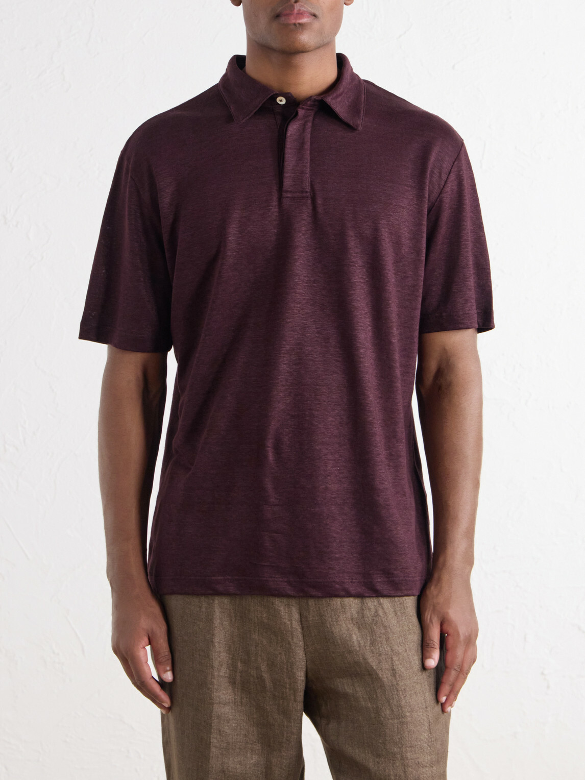 Eleventy - Linen-Jersey Polo Shirt - Burgundy