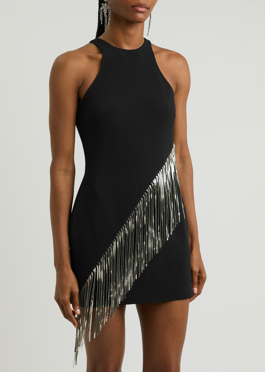 David Koma Chain-fringed Mini Dress Black And Silver David Koma