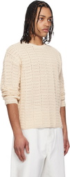 COOR Beige Cotton Crochet Pullover Knit Sweater