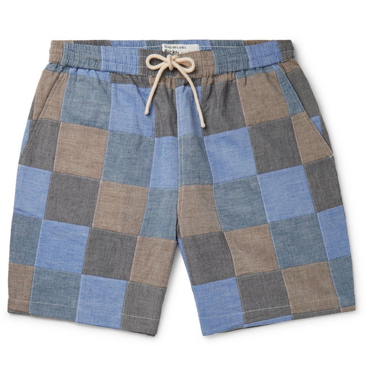 Photo: Universal Works - Patchwork Slub Cotton Drawstring Shorts - Blue