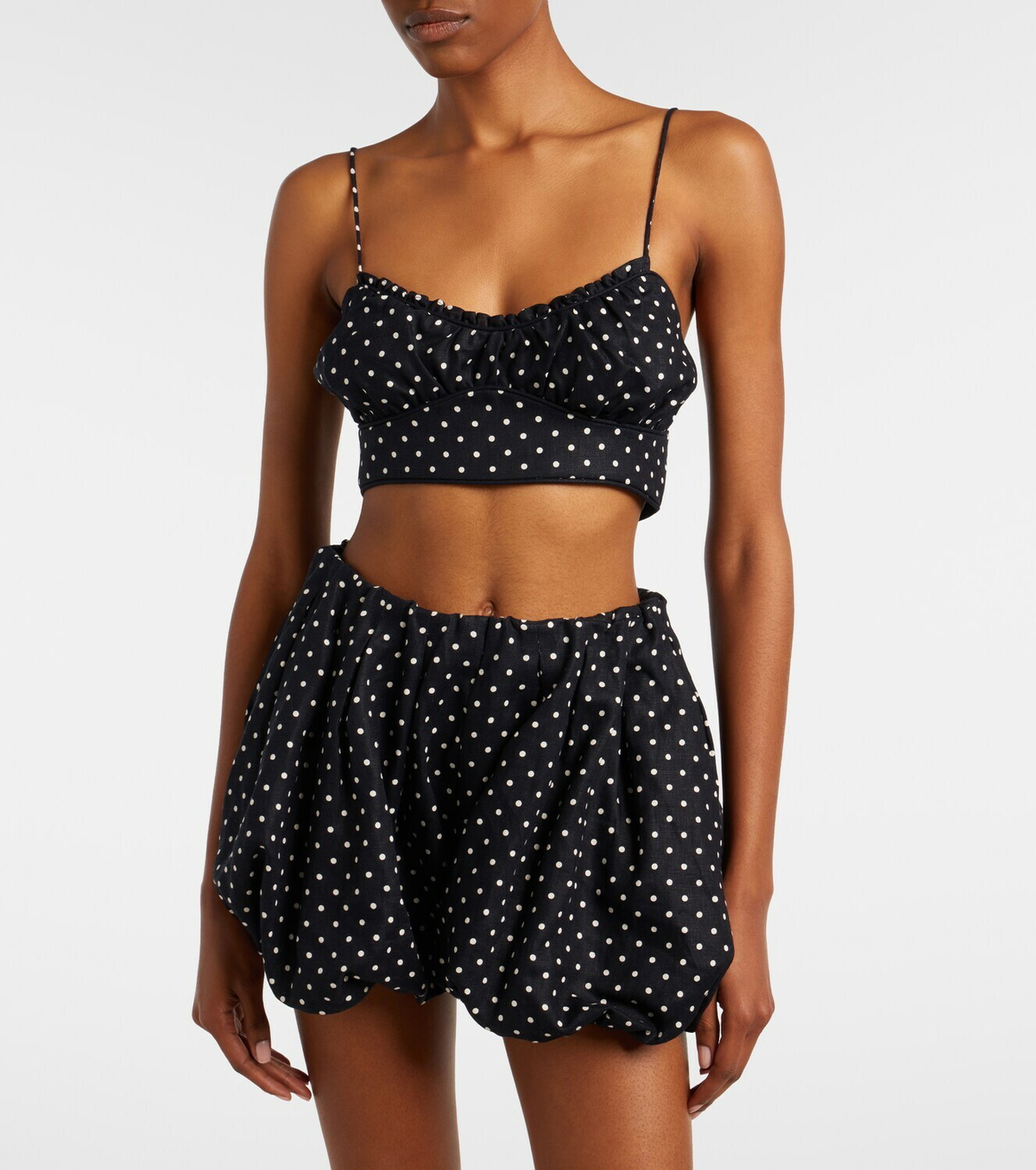 Faithfull Lucia polka-dot linen crop top