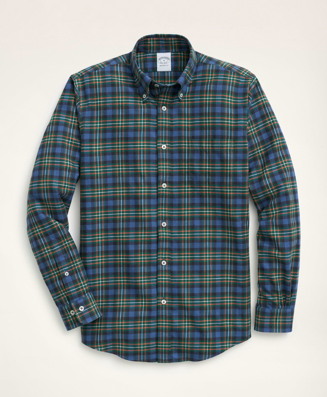 Photo: Brooks Brothers Men's Regent Regular-Fit Portuguese Flannel Tartan Shirt | Navy