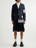 Thom Browne - Logo-Appliquéd Striped Cotton-Blend Piqué Blazer - Blue