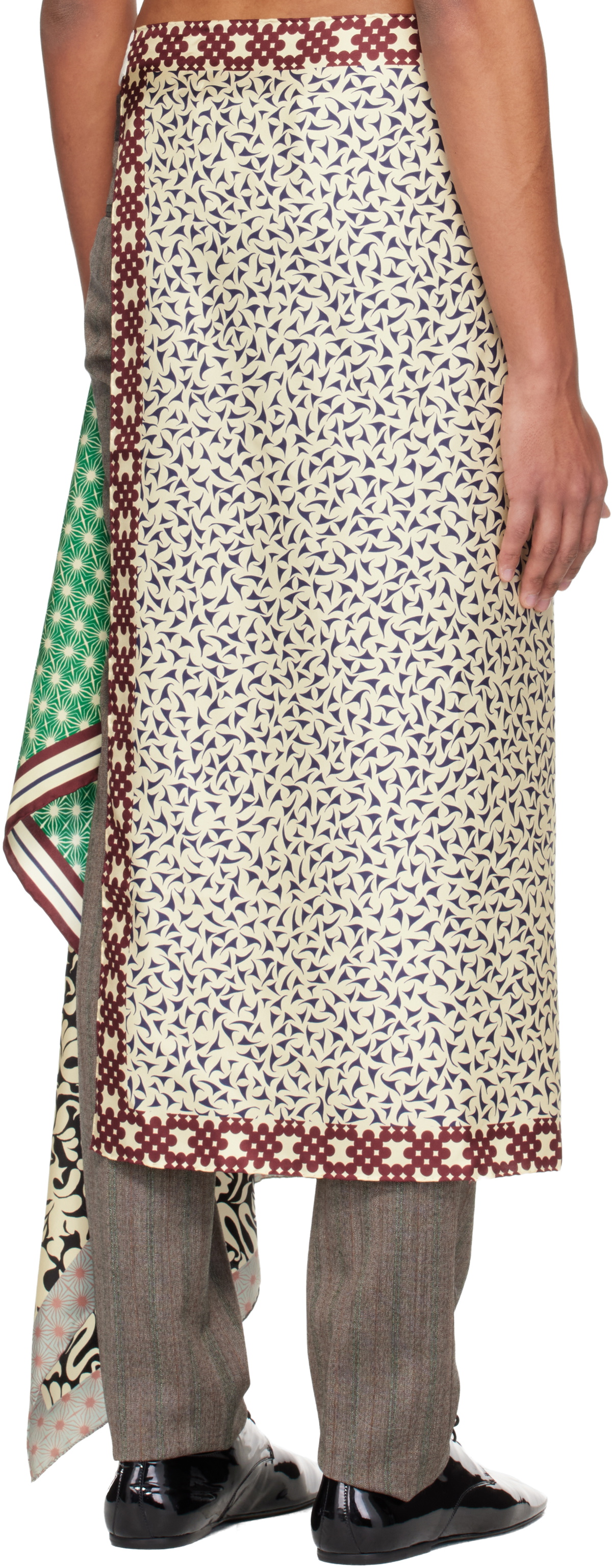 Dries Van Noten Off-White & Green Long Wrap Scarf Skirt