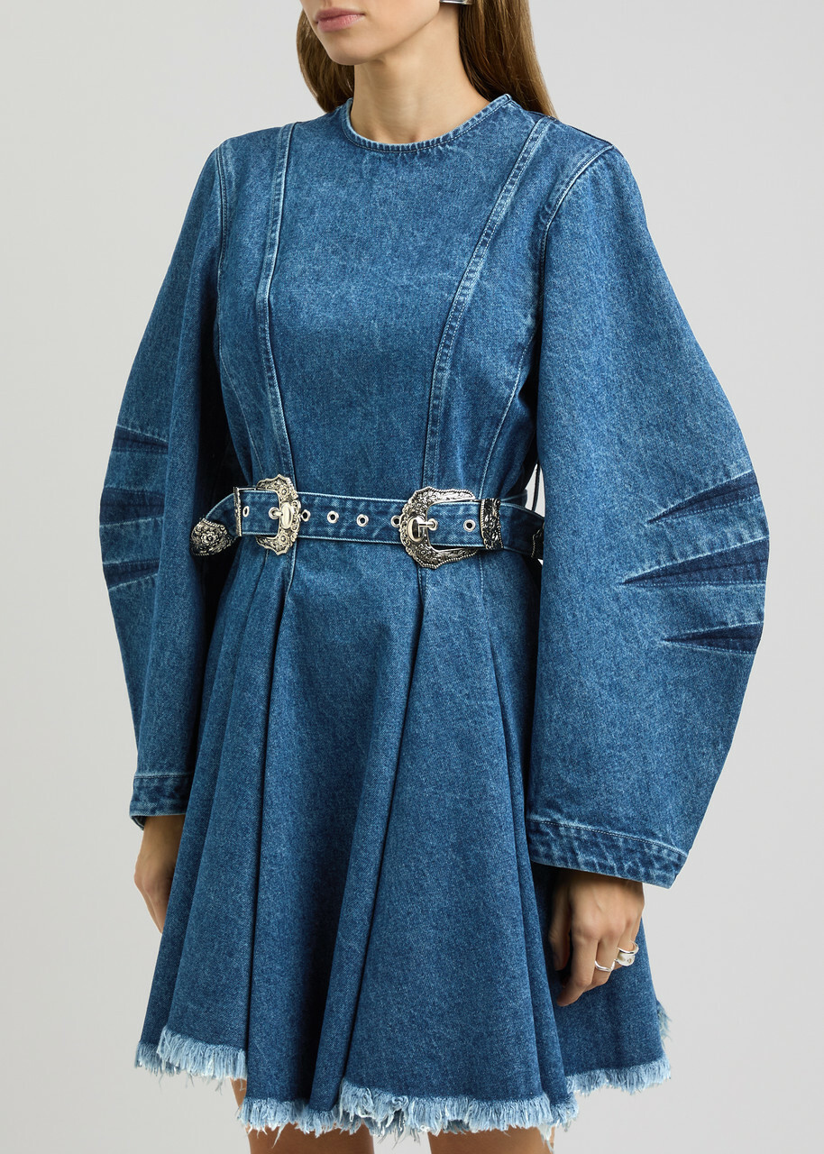 Marques' Almeida Panelled Belted Denim Mini Dress Blue