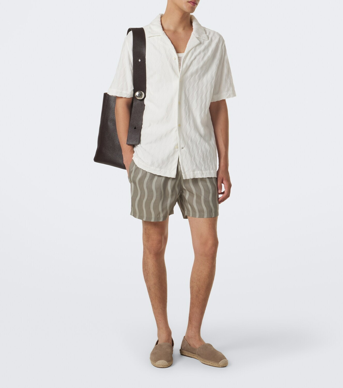 Frescobol Carioca Terry-trimmed cotton-blend bowling shirt