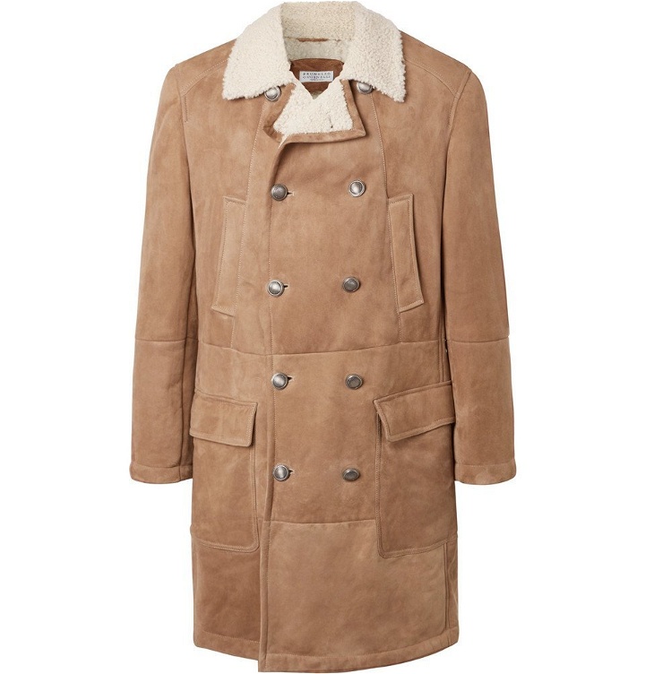 Photo: Brunello Cucinelli - Double-Breasted Shearling Coat - Men - Neutral