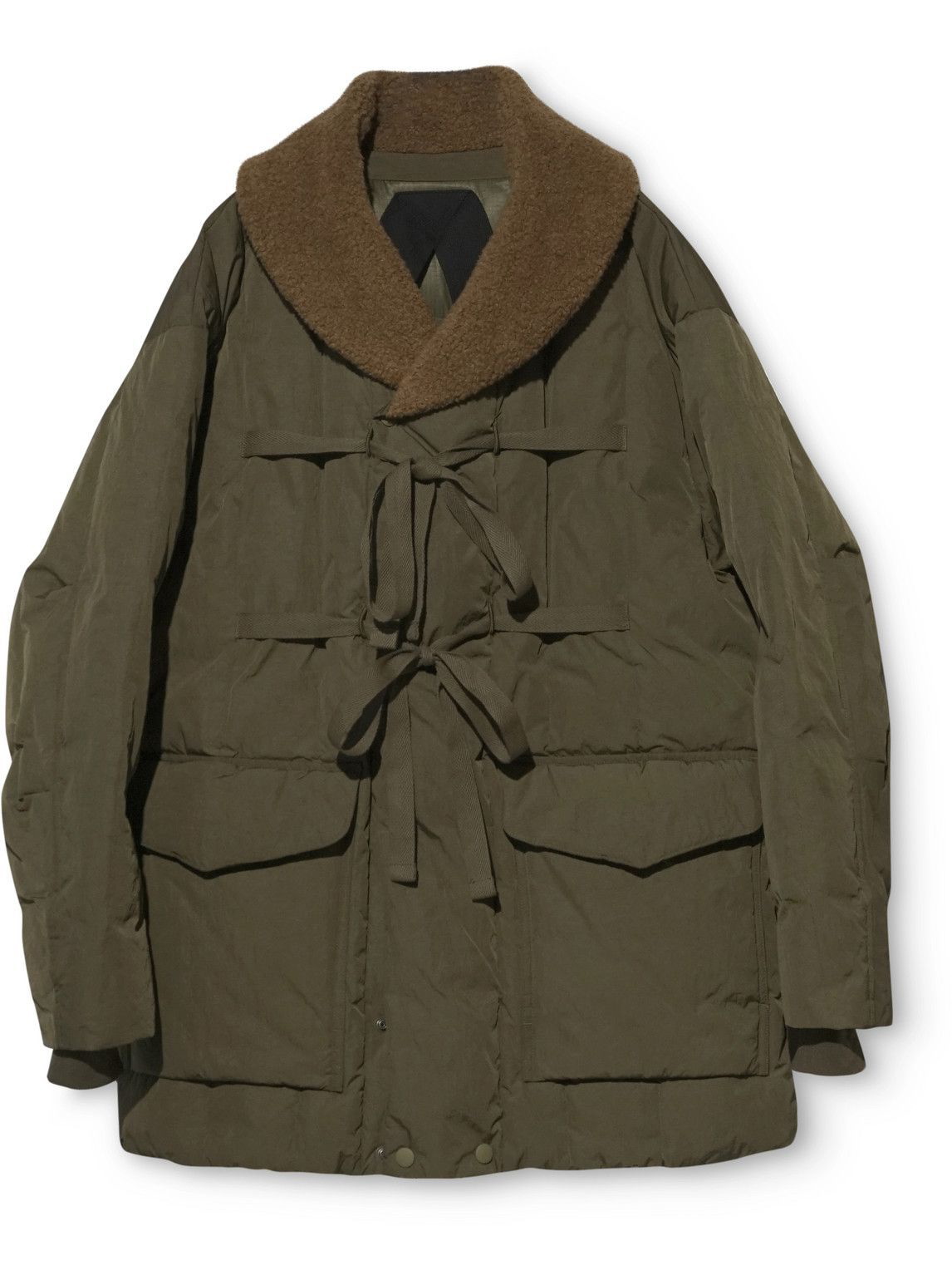 Norbit by Hiroshi Nozawa - Boa Oversized Shawl-Collar Fleece-Trimmed Quilted Shell Down Jacket - Green