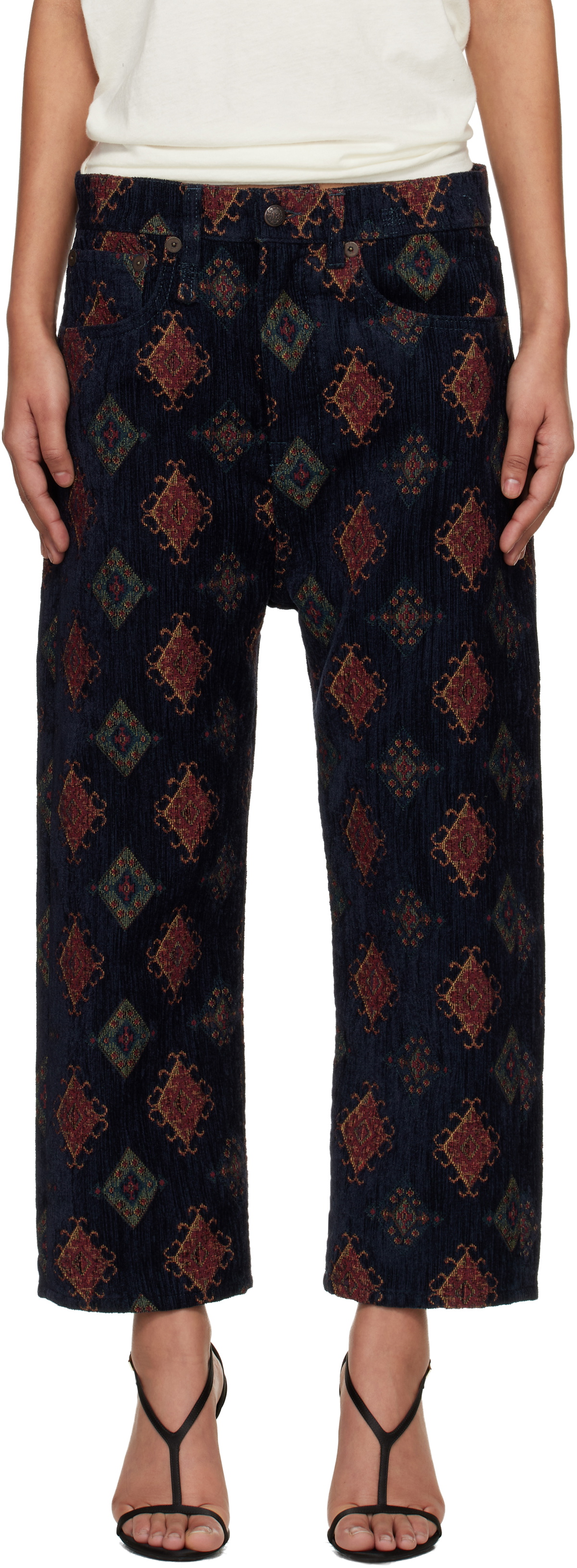 R13 Navy Loose Tailored Drop Trousers