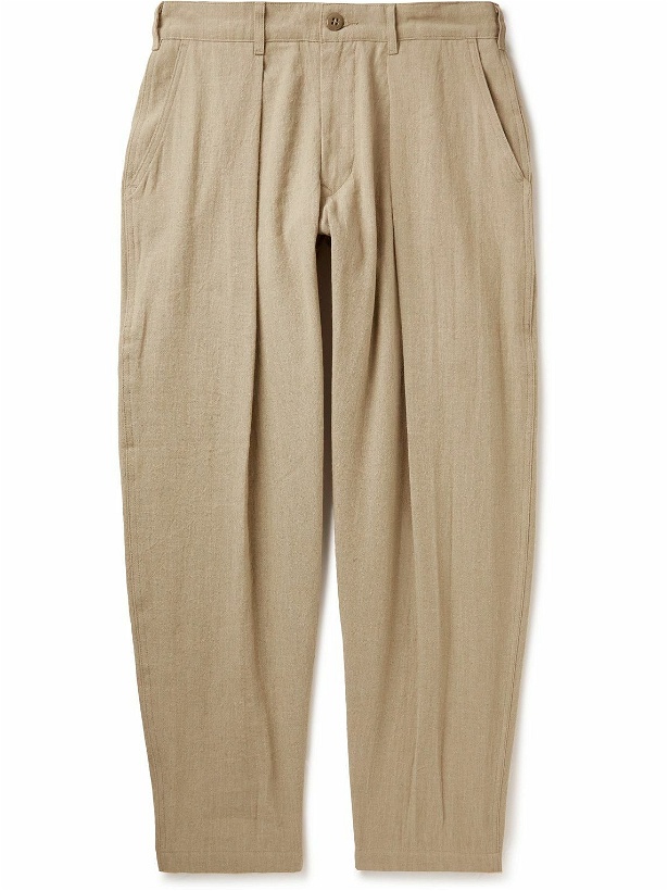 Photo: Monitaly - Riding Tapered Pleated Linen and Cotton-Blend Trousers - Neutrals