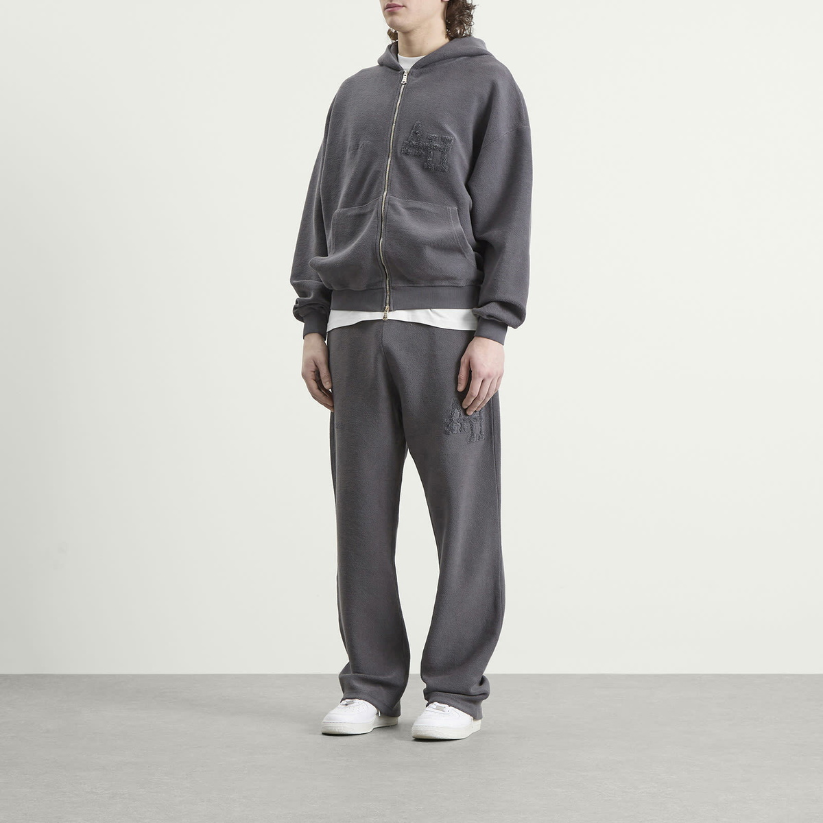 ANNIE HOOD Men's Inside Out College Zip Hoodie in Washed Black