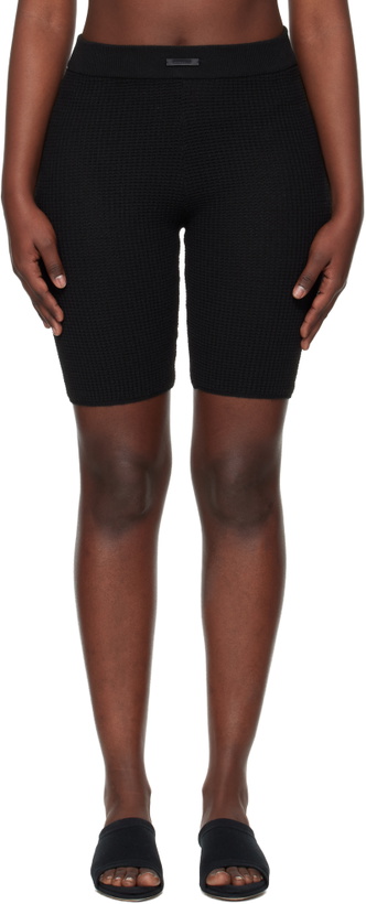 Photo: Fear of God ESSENTIALS Black Holiday Waffle Biker Shorts