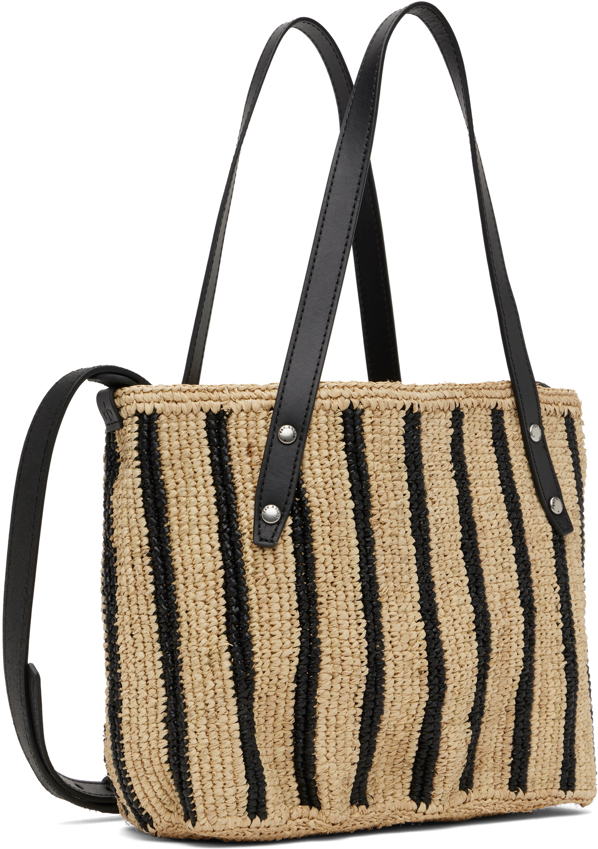 rag & bone Beige & Black Small Striped Straw Tote