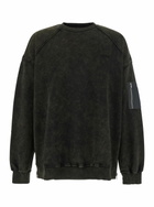 Juun.J Khaki Green Crewneck Sweater With Zip Pocket On The Sleeve In Cotton Man