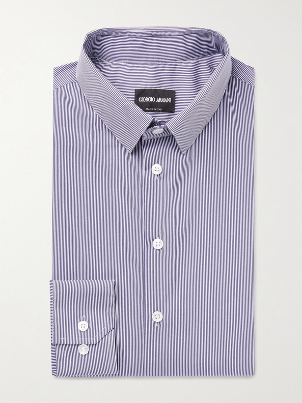 Photo: GIORGIO ARMANI - Slim-Fit Pinstriped Cotton-Blend Shirt - Blue