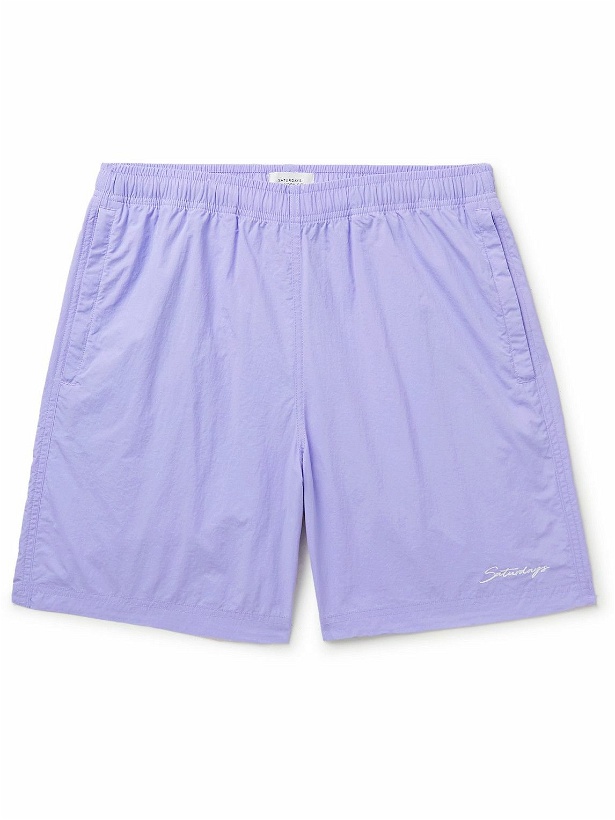Photo: Saturdays NYC - Tyler Straight-Leg Logo-Embroidered Crinkled-Shell Shorts - Purple