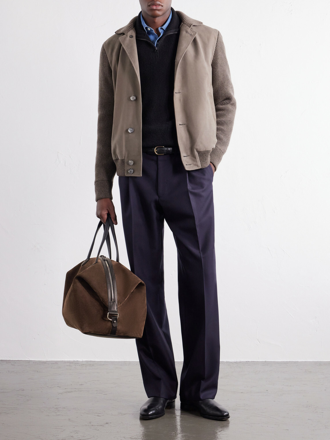 Brioni - Leather-Trimmed Suede Weekend Bag - Brown