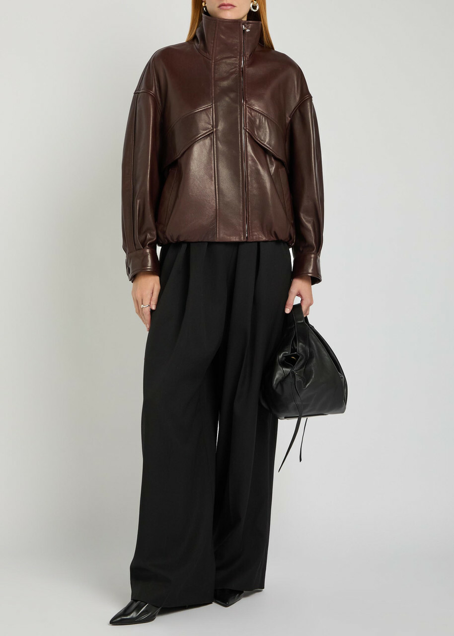 Nour Hammour Roland Funnel-neck Panelled Leather Jacket Brown