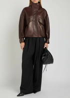 Nour Hammour Roland Funnel-neck Panelled Leather Jacket Brown