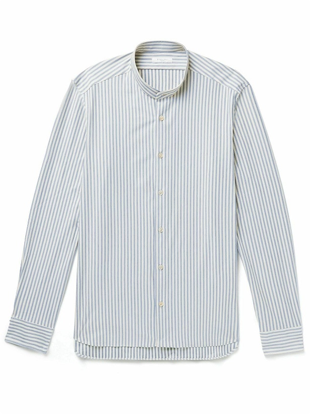 Photo: Boglioli - Grandad-Collar Striped Cotton-Blend Shirt - Blue
