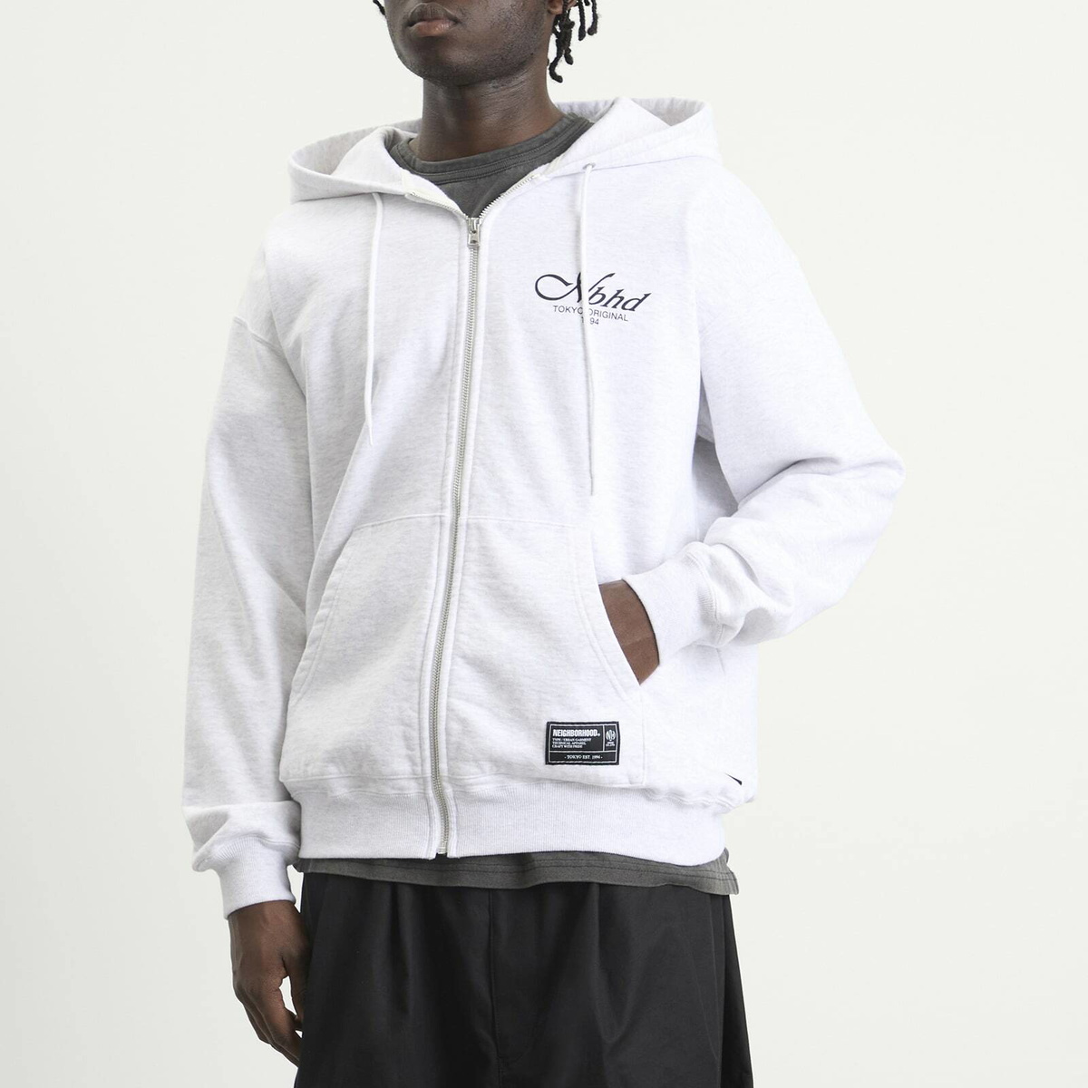 Neighborhood Men's Staple Logo Zip Hoodie in Oatmeal