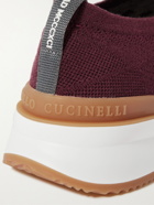 BRUNELLO CUCINELLI - Leather-Trimmed Stretch-Knit Sneakers - Burgundy