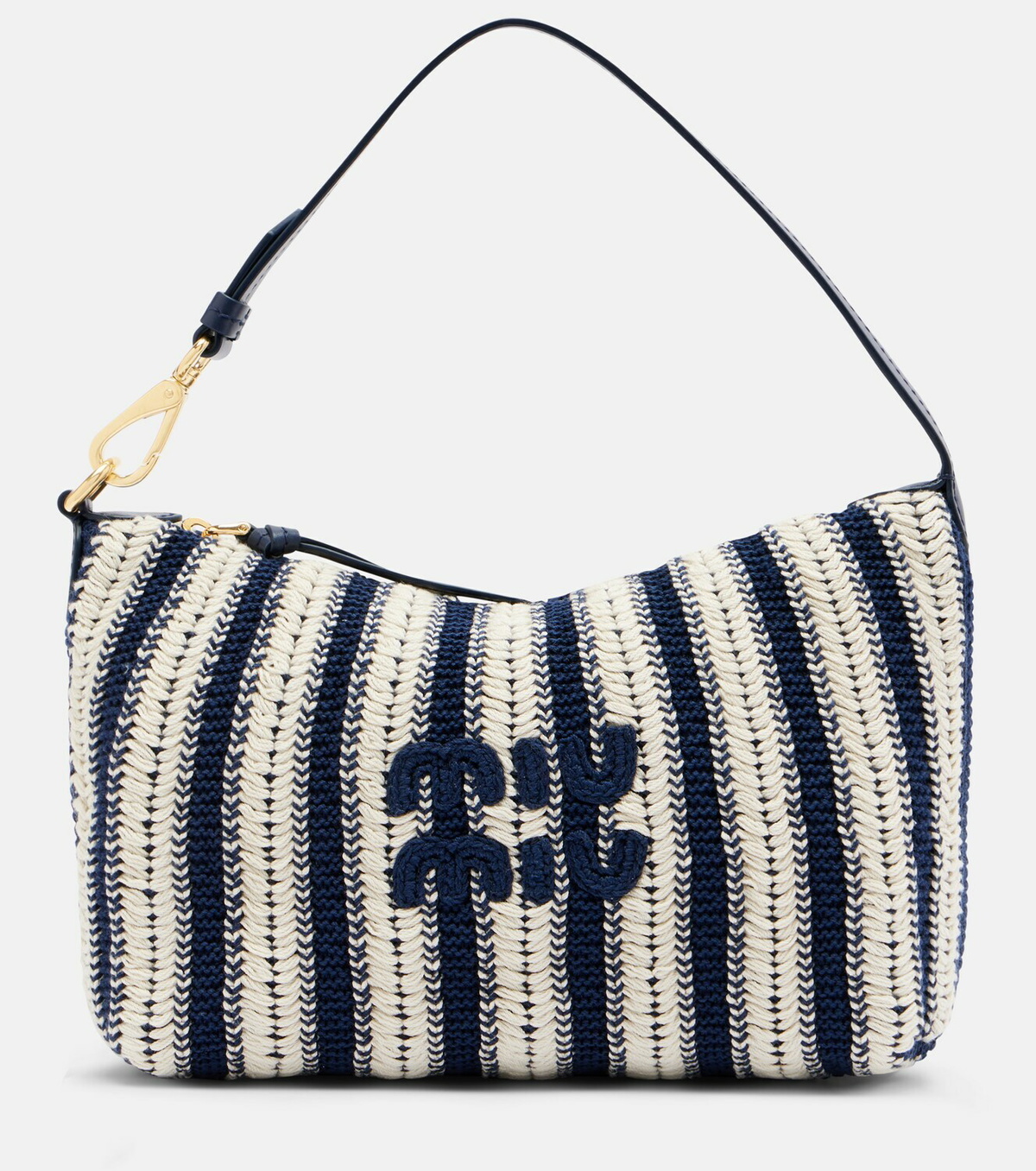Miu Miu Striped leather-trimmed crochet shoulder bag