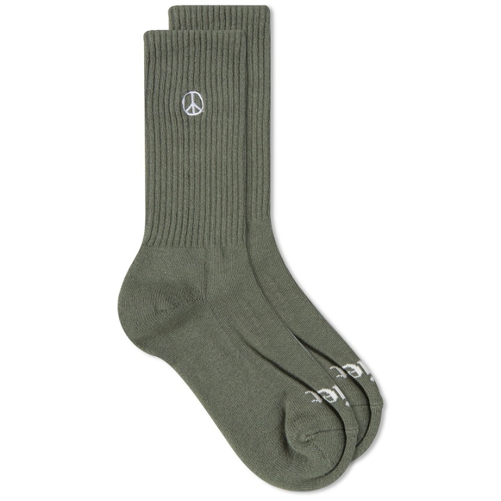 Photo: Museum of Peace and Quiet Men's Logo Socks in Olive
