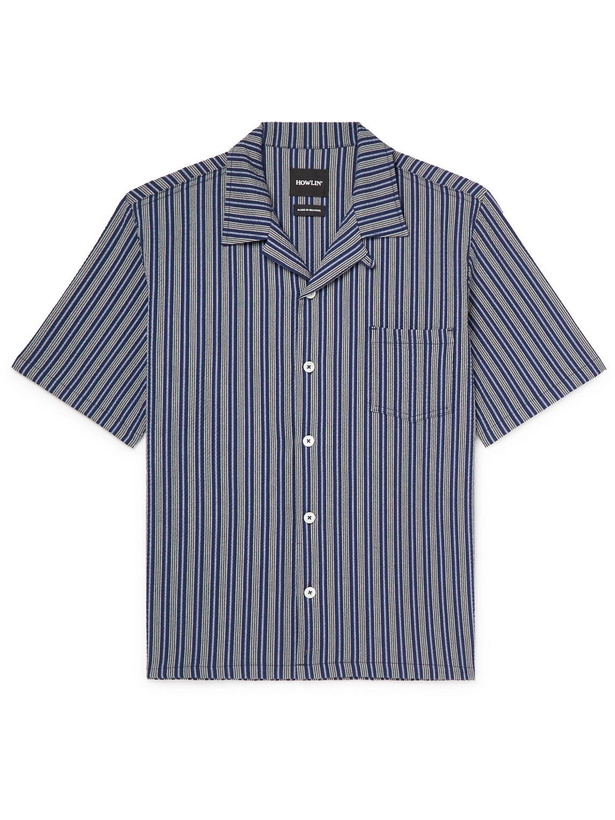 Photo: Howlin' - Cocktail Convertible-Collar Striped Cotton-Blend Seersucker Shirt - Blue