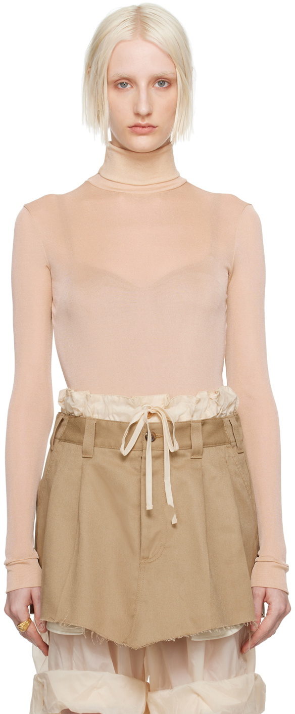Maison Margiela Beige High-Neck Bodysuit