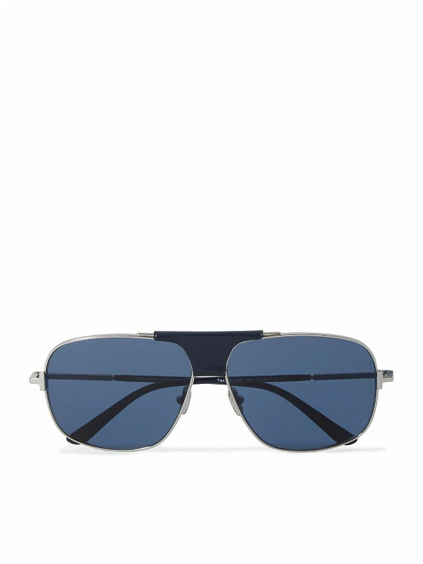 Photo: TOM FORD - Tex Aviator-Style Leather-Trimmed Silver-Tone Sunglasses