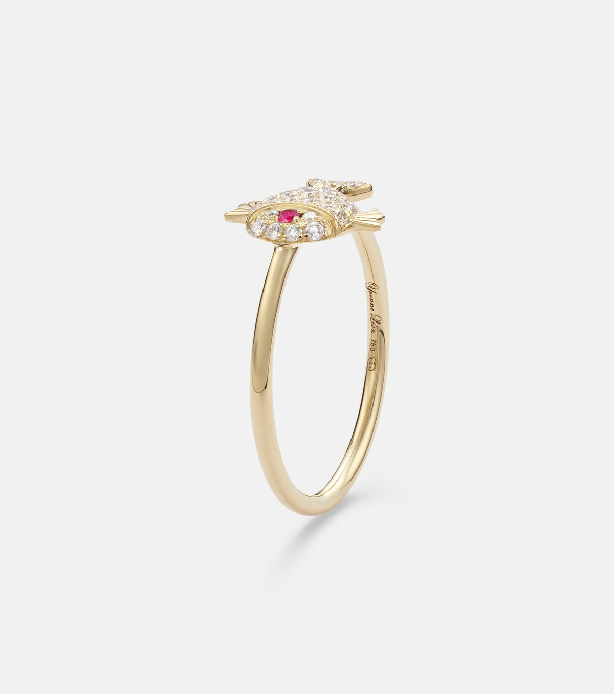 Yvonne Léon Petit Poisson 18kt gold ring with diamonds and rubies