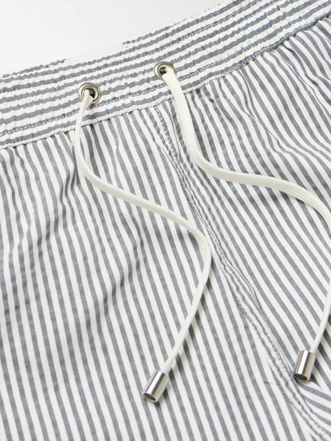 Sunspel - Straight-Leg Mid-Length Striped SEAQUAL®-Blend Seersucker Swim Shorts - Blue
