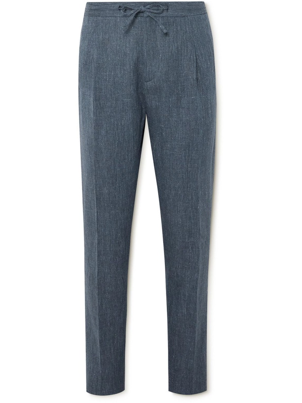 Photo: Lardini - Slim-Fit Tapered Linen and Cotton-Blend Drawstring Suit Trousers - Blue