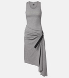 Loewe Belted ribbed-knit draped cotton-blend midi dress