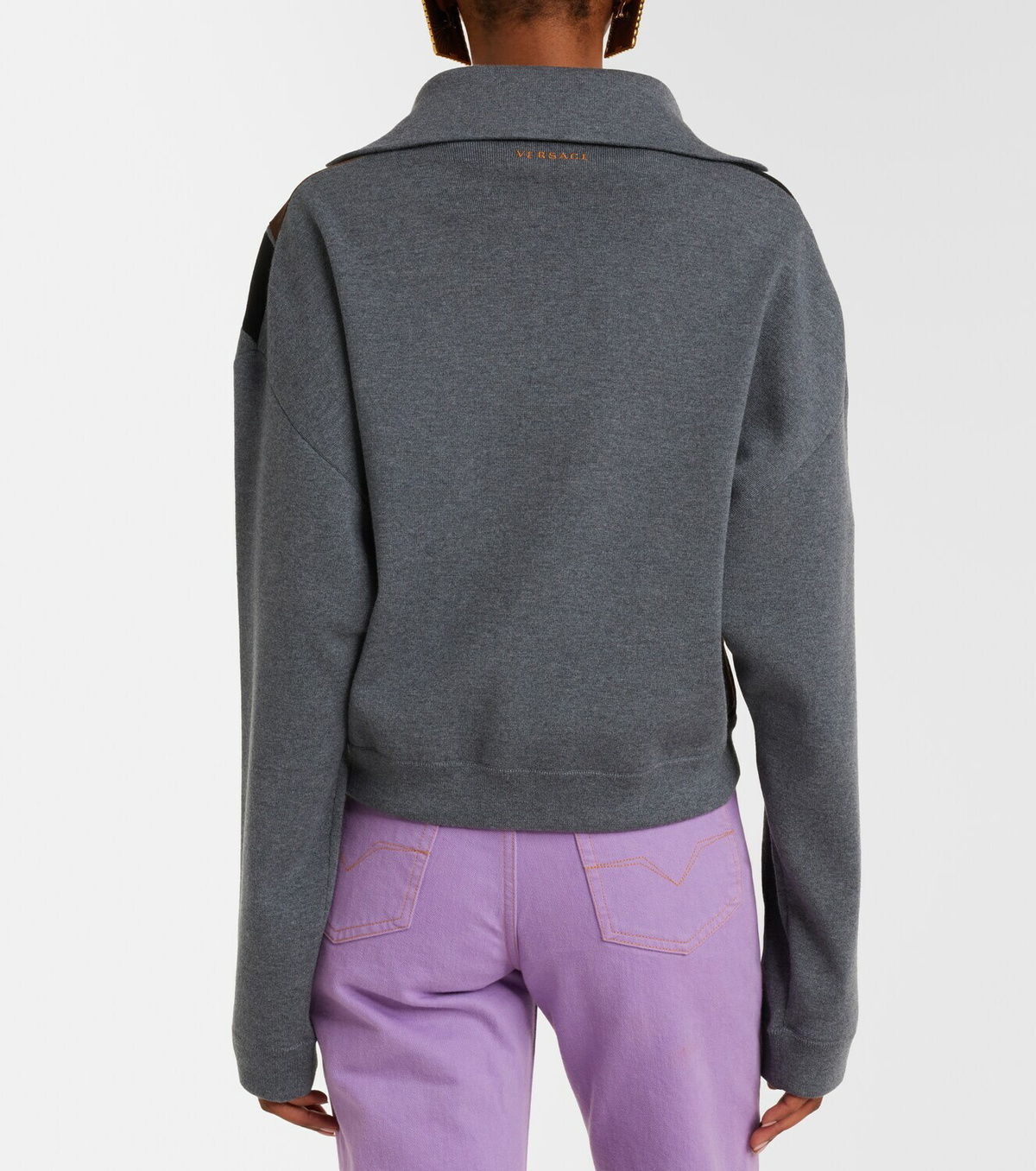 Versace Suede-trimmed wool-blend zip-up sweater
