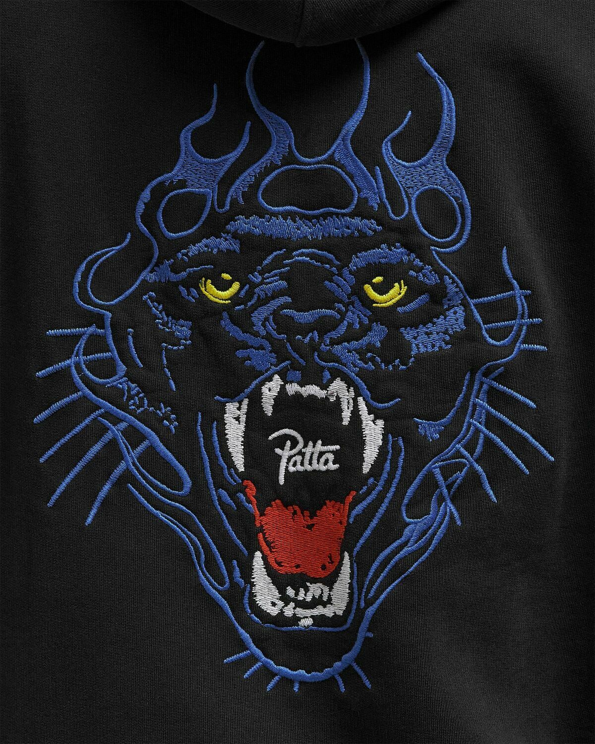 PATTA Embroidered Fire Panther Hooded Sweater Black Mens Hoody