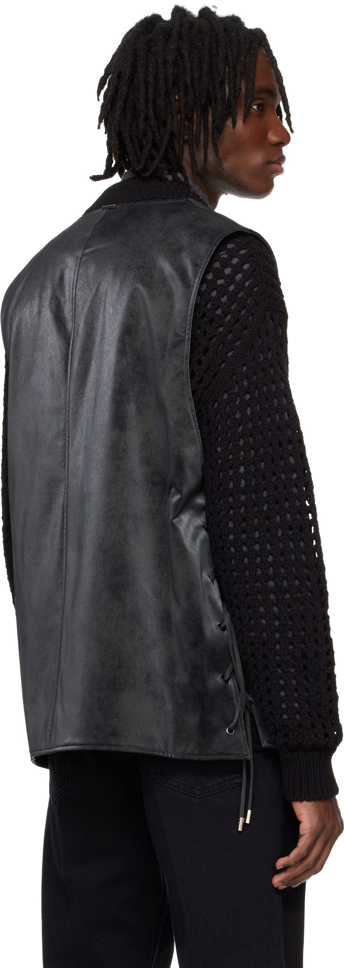 System Black Knotted Faux-Suede Vest