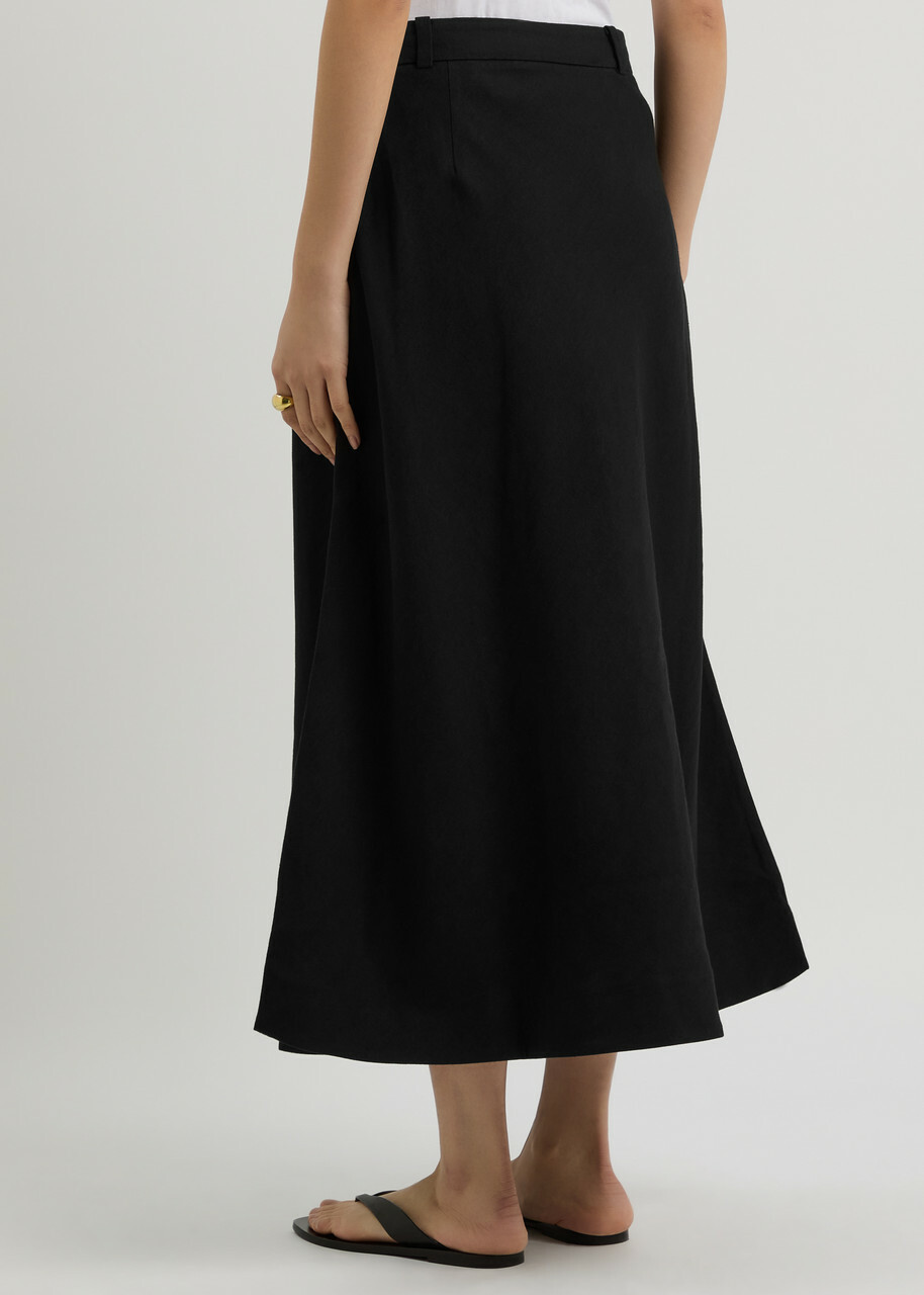 Skall Studio Emina Linen-blend Midi Skirt Black