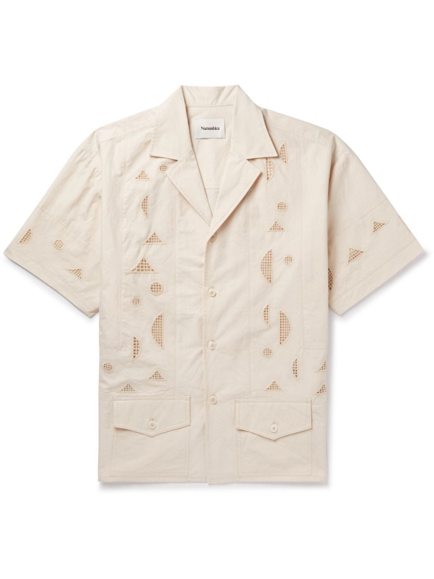 Photo: Nanushka - Naz Camp-Collar Embroidered Cotton-Poplin Shirt - Neutrals