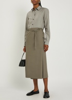 Calvin Klein Hallie Wool Midi Wrap Skirt Grey