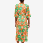 GANNI Women's Printed Light Crepe V-Neck Dress in Vibrant Orange
