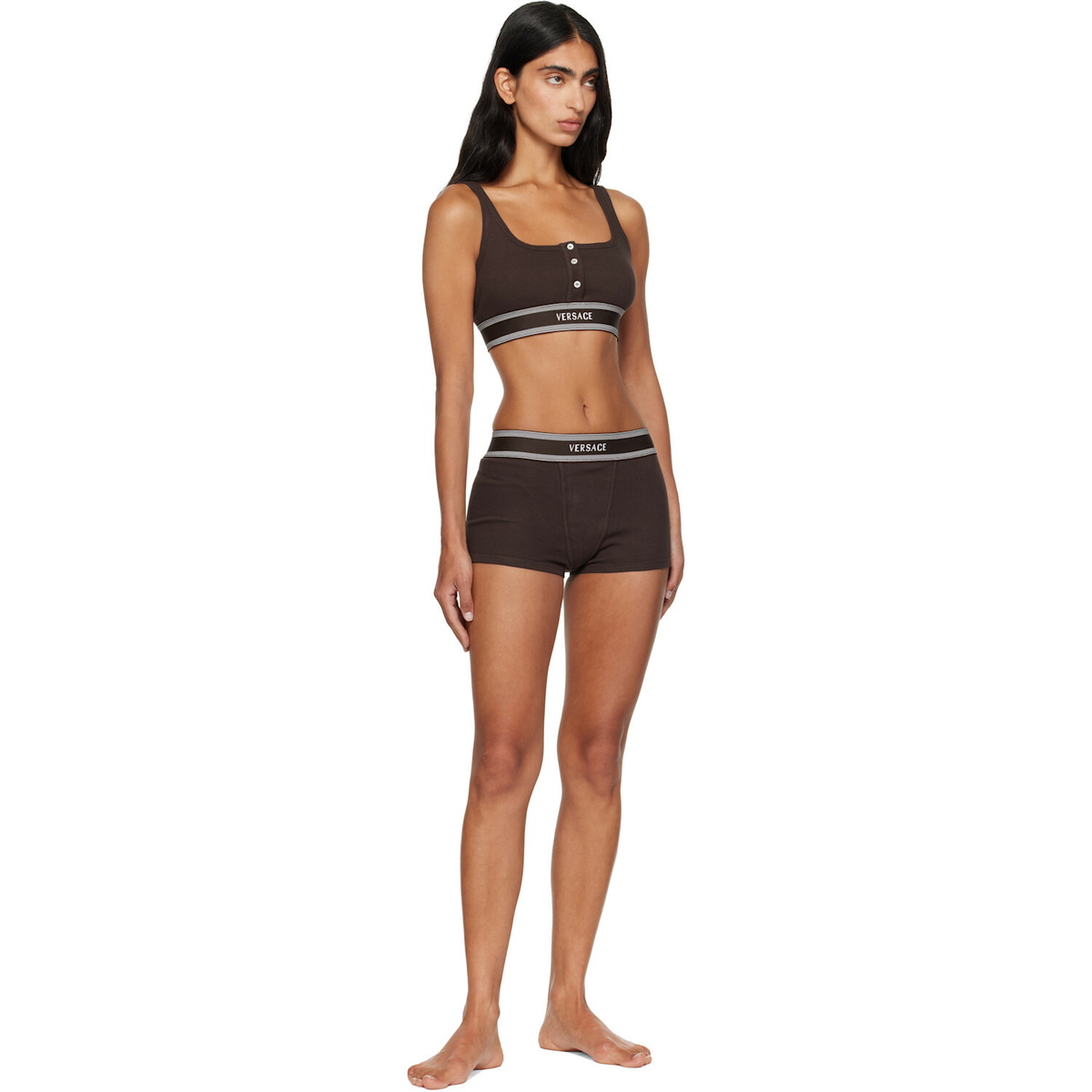 Versace Brown Cotton Rib Short Trunk Boxer Briefs