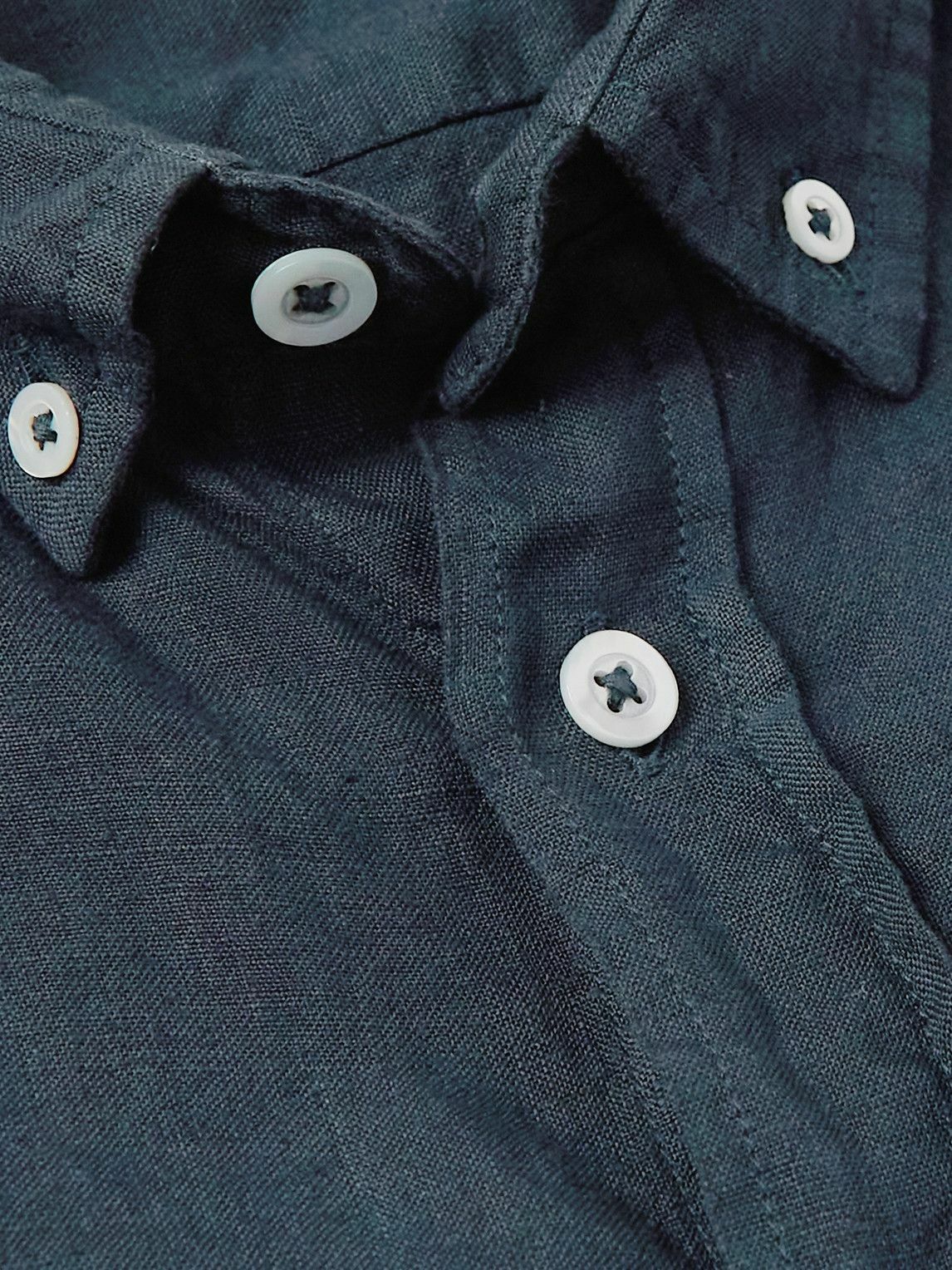 La Paz - Button-Down Collar Linen Shirt - Blue