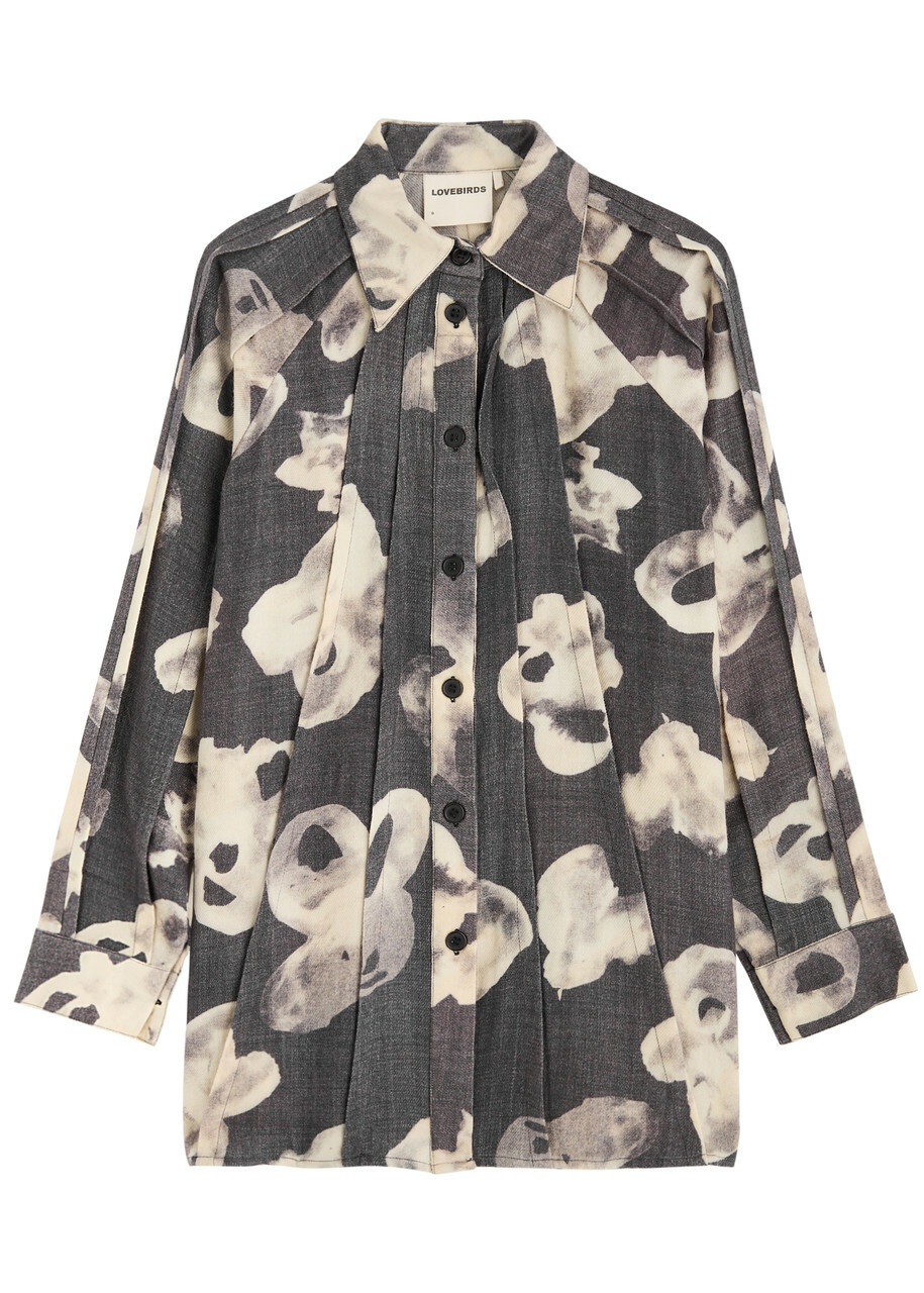 Lovebirds Midnight Bloom Pintuck Wool Shirt Black