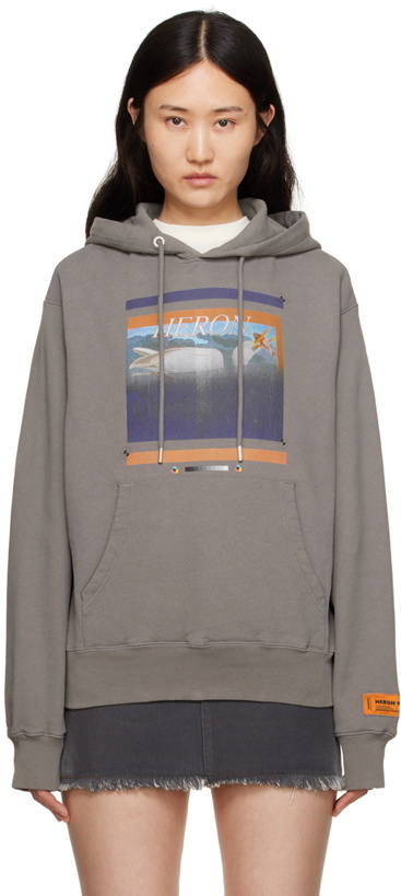 Photo: Heron Preston Gray Printed Hoodie