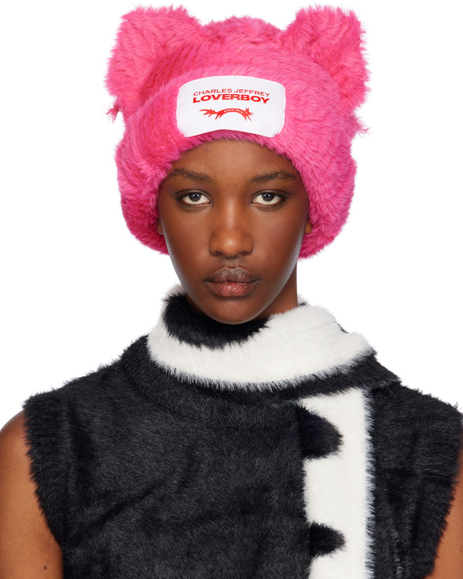 Charles Jeffrey LOVERBOY Pink Fluffy Chunky Ears Beanie