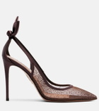 Aquazzura Bow Tie 105 embellished mesh slingback pumps