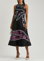 Lovebirds Printed and Appliquéd Denim Dress Black