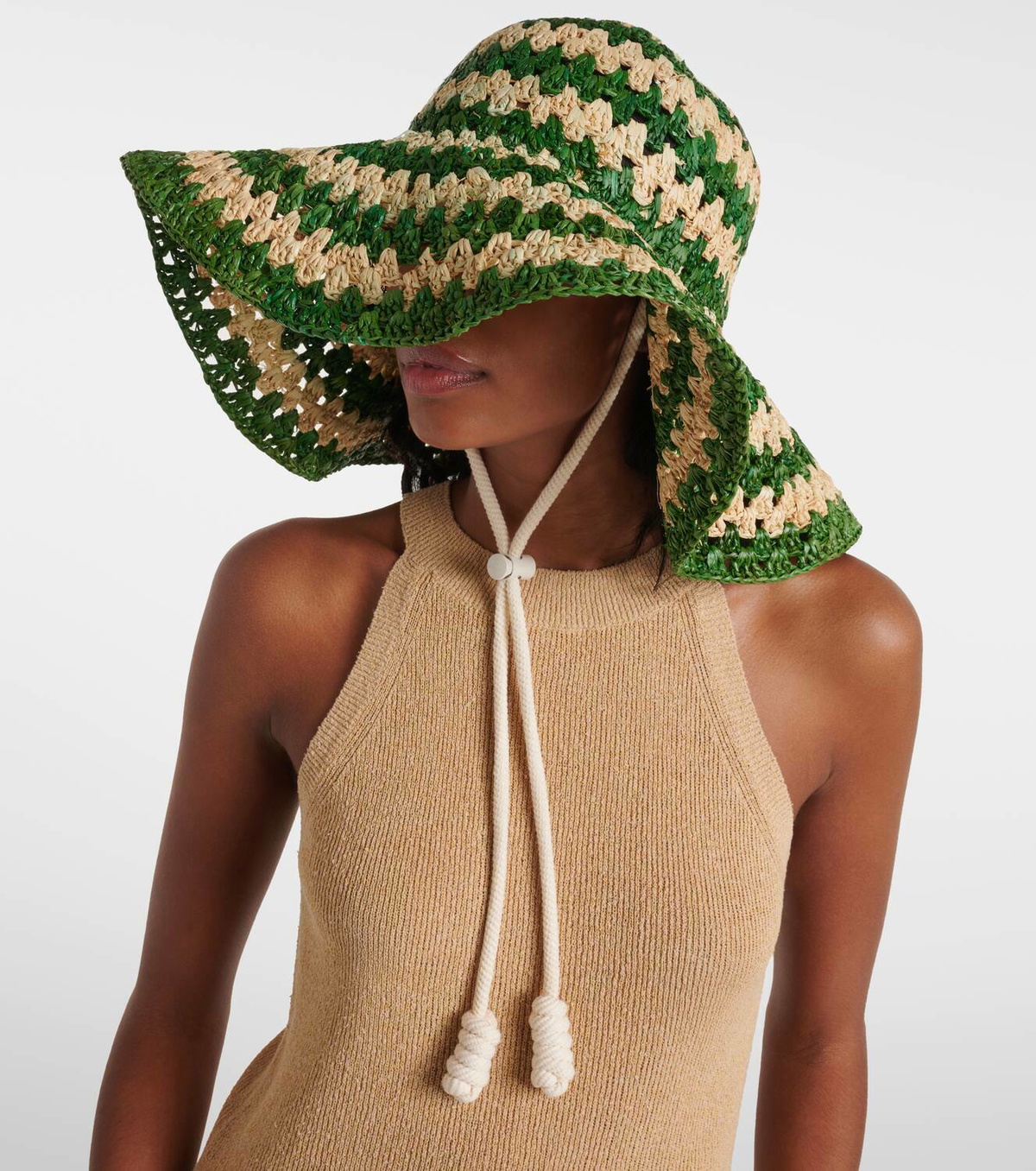 Alémais Poppy striped crochet raffia sun hat